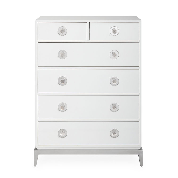 White Polished Nickel 6-Drawer Tall Chest with Soft Close