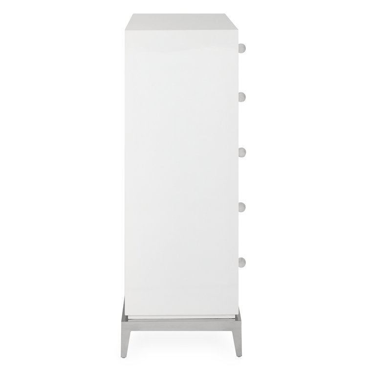 White Polished Nickel 6-Drawer Tall Chest with Soft Close