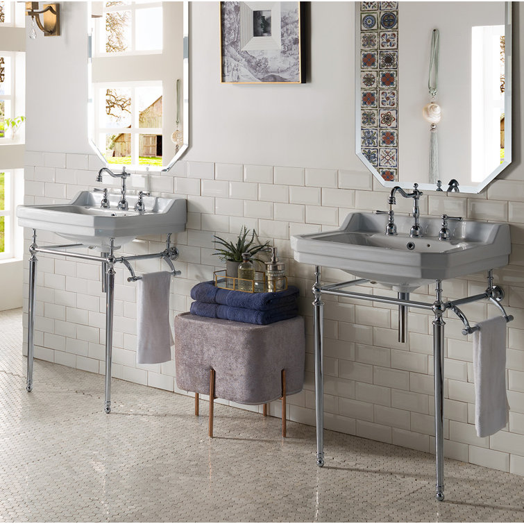 Wellington 24" White Ceramic Console Sink with Chrome Stand