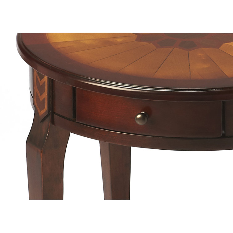 Cherry Rubberwood Round End Table with Storage Drawer