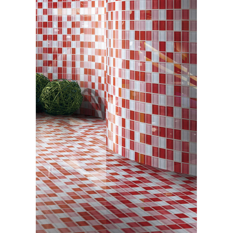 Red and Pink Glass Mosaic Tile Sheet for Kitchen and Bathroom