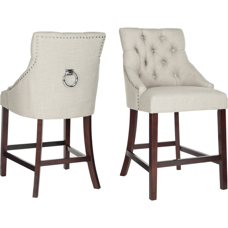 Eleni 26" Light Grey Tufted Wingback Counter Stool with Chrome Accents