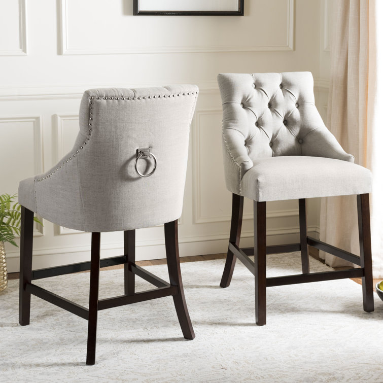Eleni 26" Light Grey Tufted Wingback Counter Stool with Chrome Accents