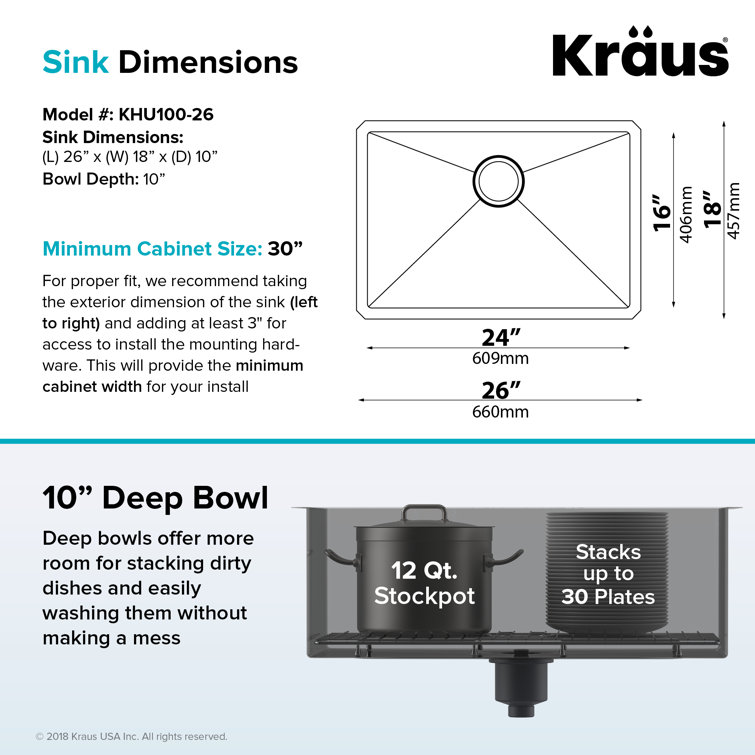 Kraus 26" Stainless Steel Undermount Single Bowl Kitchen Sink