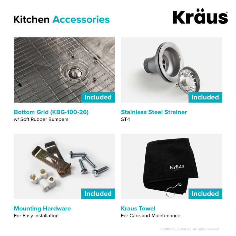 Kraus 26" Stainless Steel Undermount Single Bowl Kitchen Sink