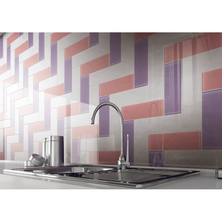 Purple 4'' x 12'' Glass Mosaic Subway Tile for Bathroom and Kitchen
