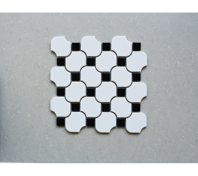 White and Black Porcelain Mosaic Square Tile Sheet