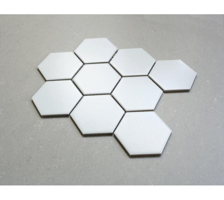White Hexagon Porcelain Mosaic Tile Sheet