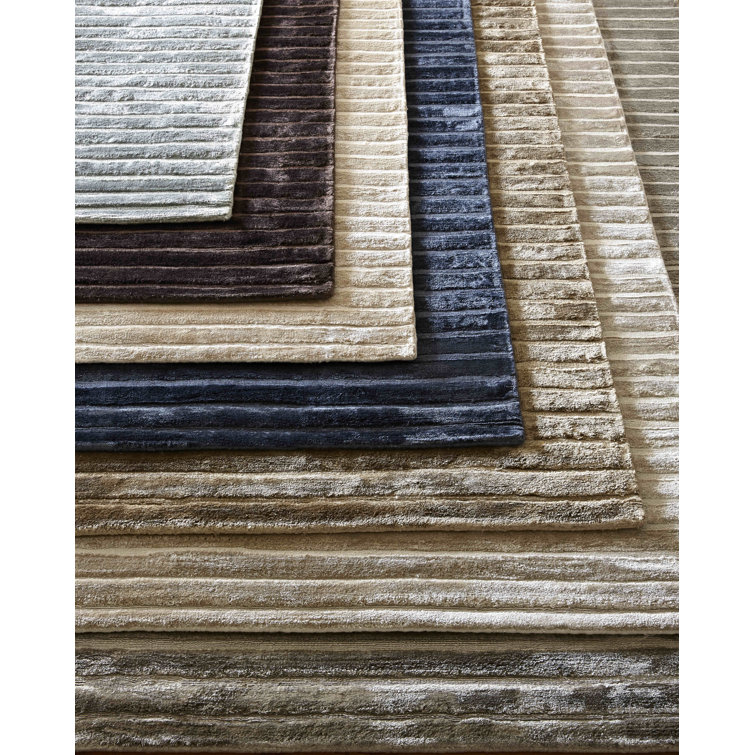 Handmade Beige Striped Viscose Rectangular Area Rug 5' x 8'