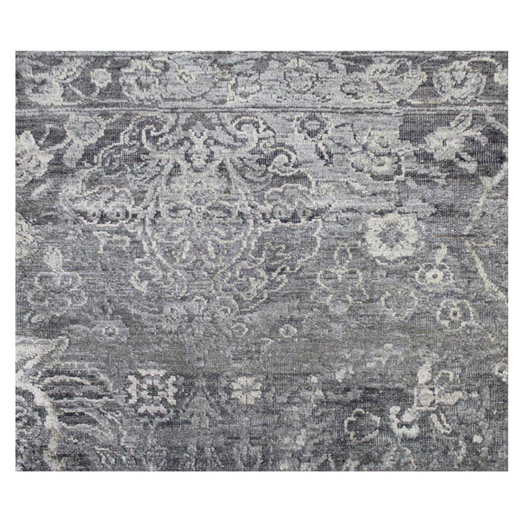 Gray Hand-Knotted Wool and Silk 6' x 9' Rug