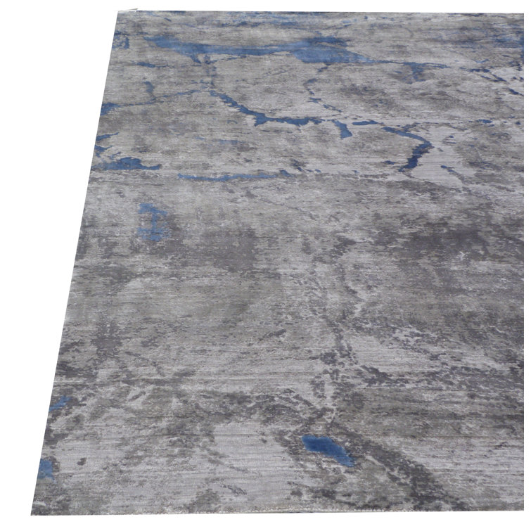 Handmade Gray Abstract Viscose Cotton 10' x 14' Rug