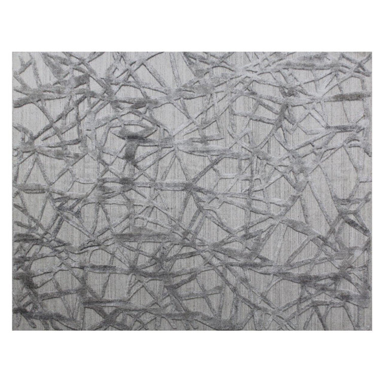 Handmade Gray Abstract Wool and Viscose 9' x 12' Rug