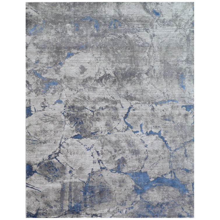 Handmade Gray Abstract Viscose Cotton 10' x 14' Rug