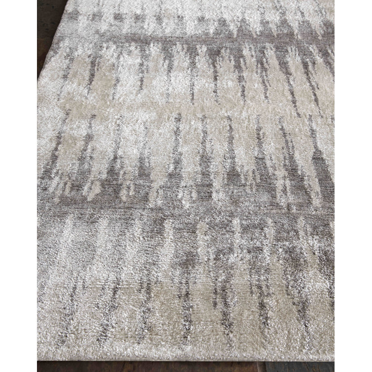 Gray Hand-Knotted Abstract 6' x 9' Viscose Rug