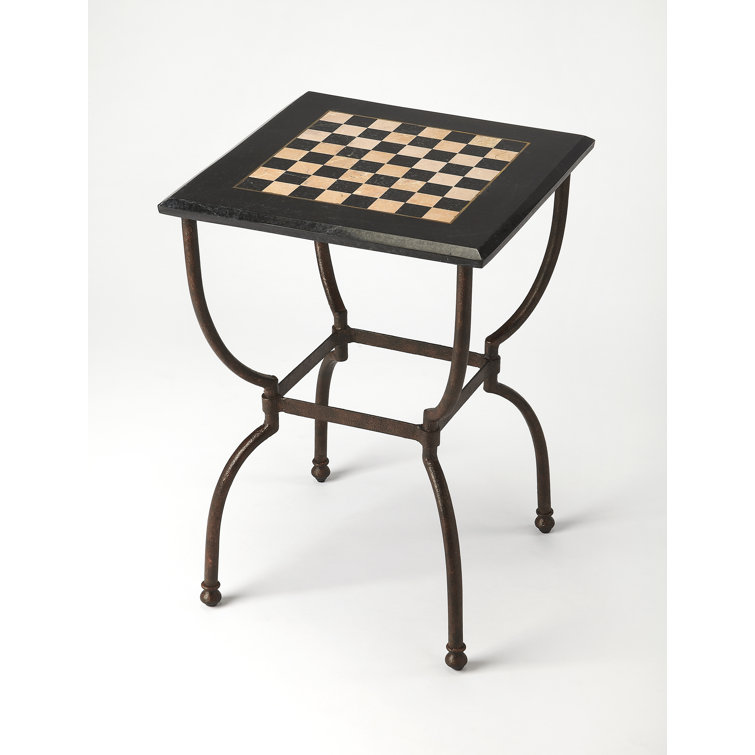 Frankie 18" Multicolor Fossil Stone Game Table with Metal Base