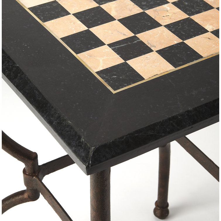Frankie 18" Multicolor Fossil Stone Game Table with Metal Base