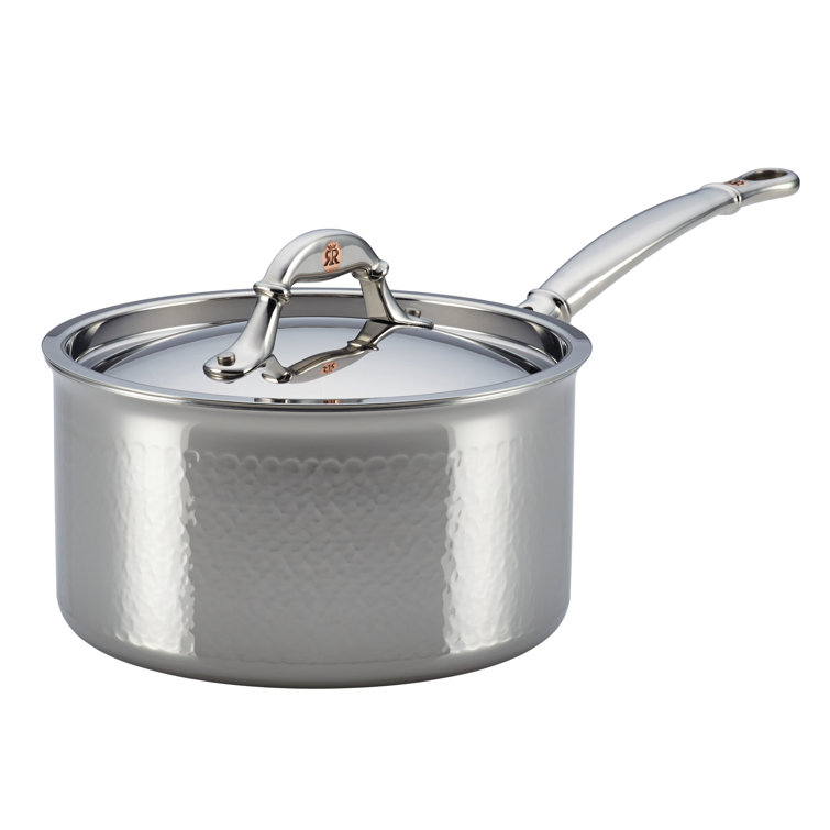 Hammered Stainless Steel 3.5 qt. Sauce Pan with Lid