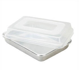Silver Rectangular Aluminum Non-Stick Cake Pan with Lid