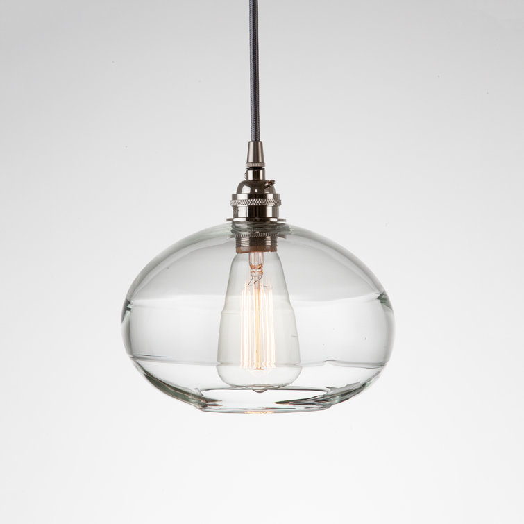 Coppa 8" Handmade Blown Glass Drum Pendant in Matte Black & Silver