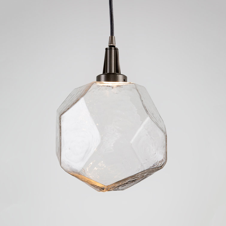 Gem 1-Light LED Geometric Pendant in Metallic Beige Silver with Clear Shade