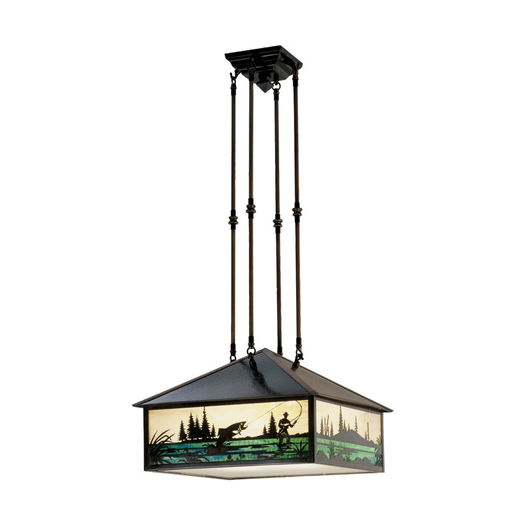 Fly Fishing Creek Antique Bronze 37" Indoor/Outdoor Lantern Pendant