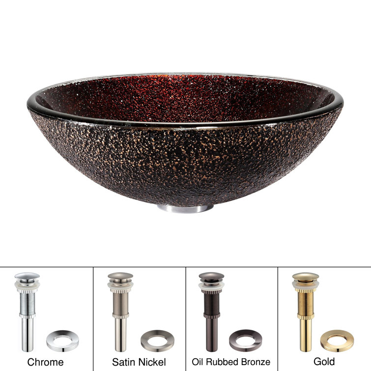 Copper Illusion Round Glass Vessel Sink with Pop-Up Drain