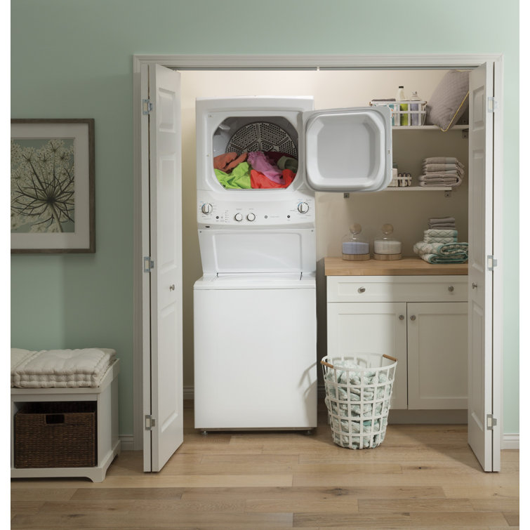 White Freestanding Electric Laundry Center with Stainless Steel Drums