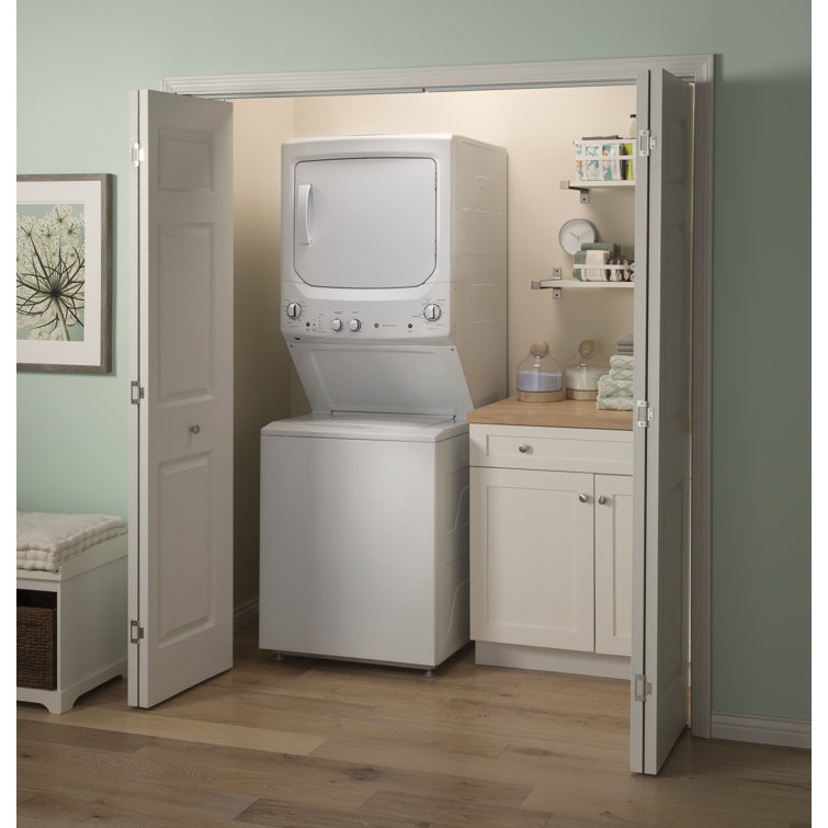 White Freestanding Electric Laundry Center with Stainless Steel Drums