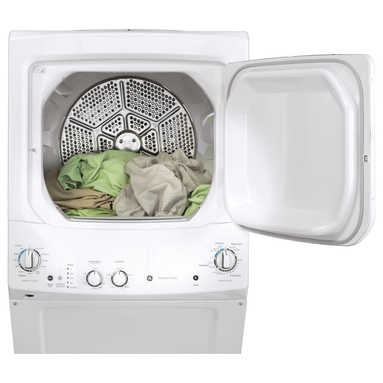 White Freestanding Electric Laundry Center with Stainless Steel Drums