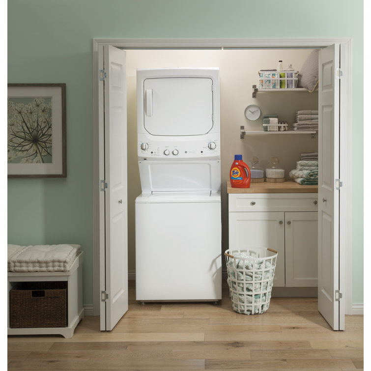 White Freestanding Electric Laundry Center with Stainless Steel Drums