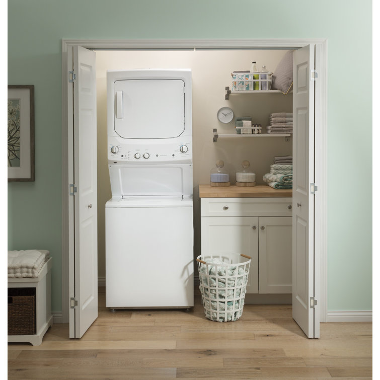 White Freestanding Electric Laundry Center with Stainless Steel Drums