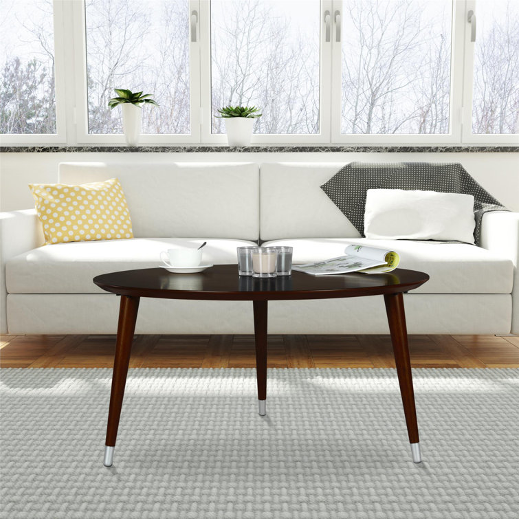 Espresso Wood Veneer Mid-Century Round Coffee Table