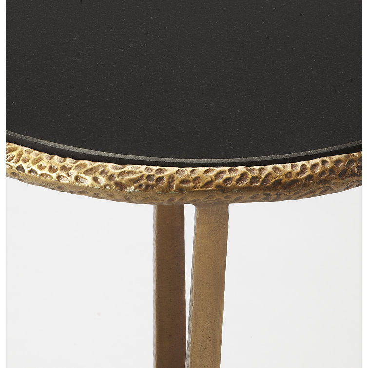 Antique Gold and Black Granite Round Side Table
