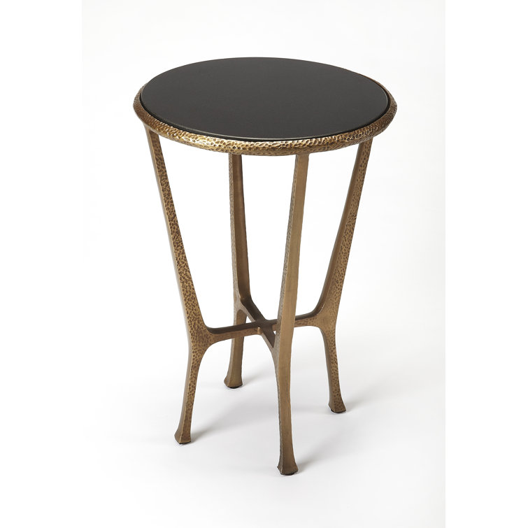 Antique Gold and Black Granite Round Side Table