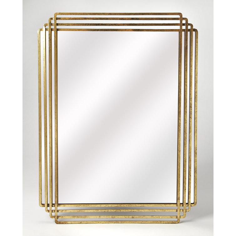 Gold Rectangular Wood Dresser with Mirrored Accents