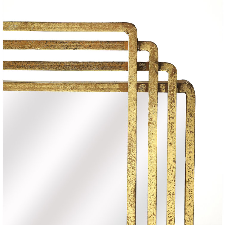 Gold Rectangular Wood Dresser with Mirrored Accents