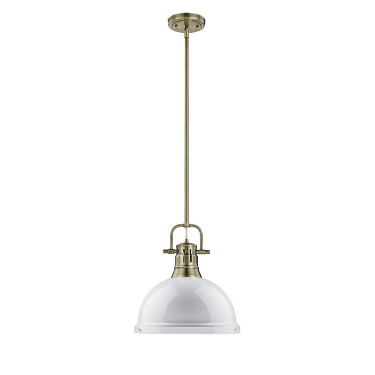 White and Aged Brass Single Dome Pendant Light