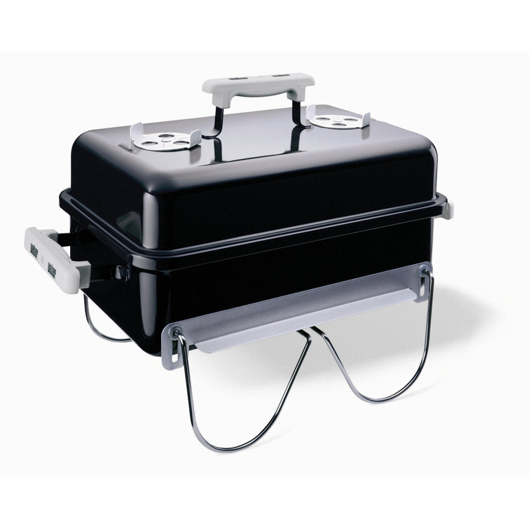 Portable Black Porcelain-Enameled Charcoal Grill with Steel Grate