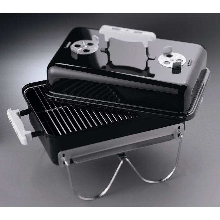 Portable Black Porcelain-Enameled Charcoal Grill with Steel Grate