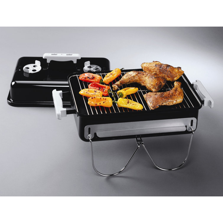 Portable Black Porcelain-Enameled Charcoal Grill with Steel Grate