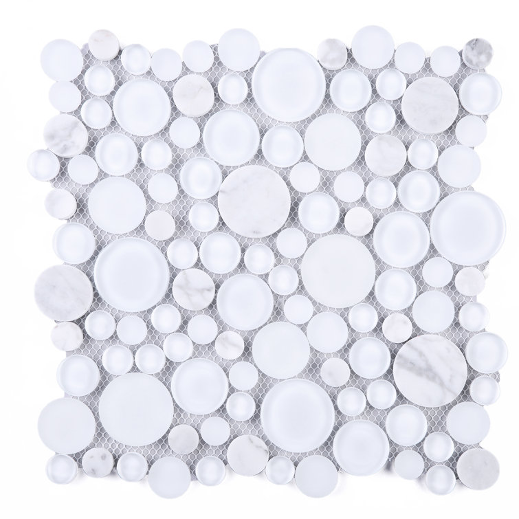 White Bubble Art Marble Look Mosaic Wall Tile Sheet