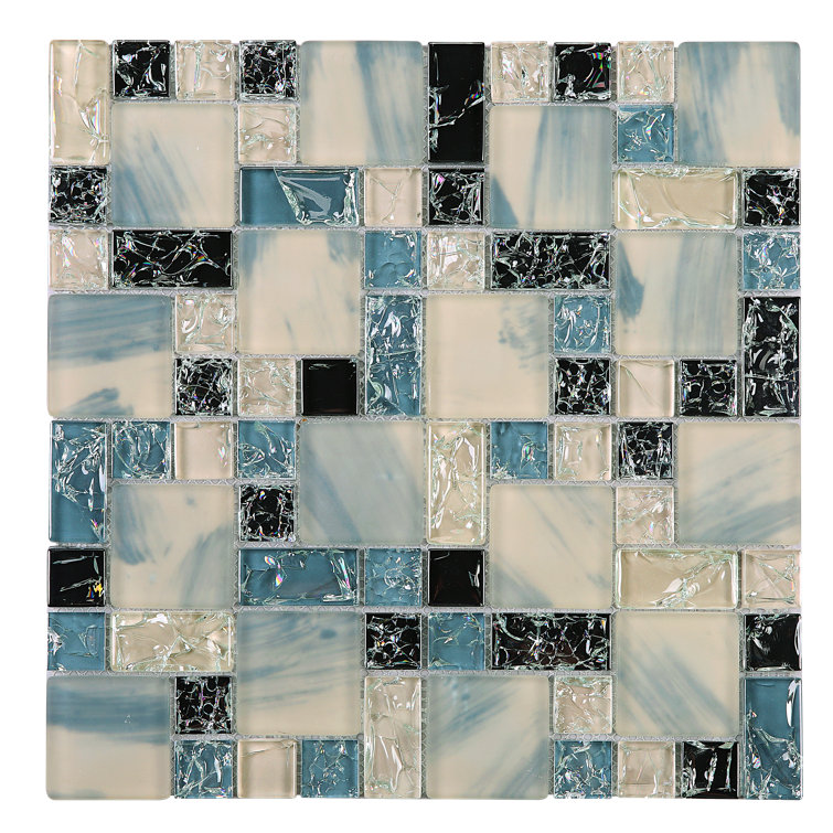 Gray and Black Glass Mosaic Wall Tile Sheet