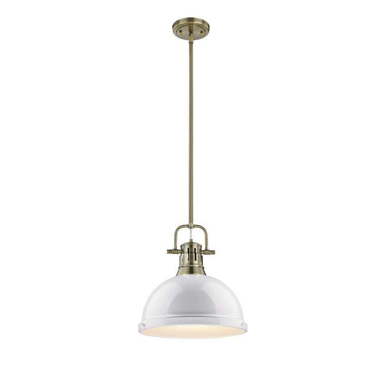 White and Aged Brass Single Dome Pendant Light