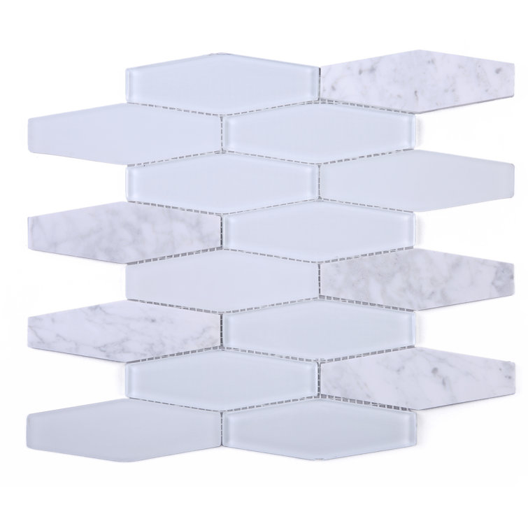 White Glass and Marble 2'' x 6'' Mosaic Wall Tile