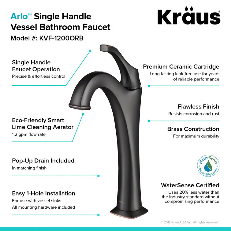 Eco-Friendly Arlo Single Hole Vessel Bathroom Faucet in Oil Rubbed Bronze