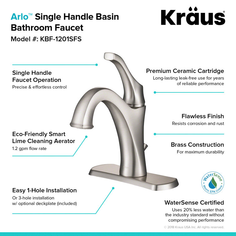 Arlo Spot-Free Brushed Nickel Single Handle Bathroom Faucet Set