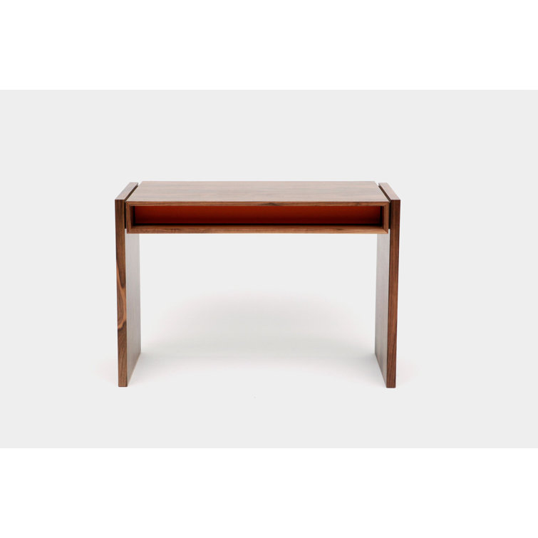 Orange and Walnut Compact Desk with Two Drawers