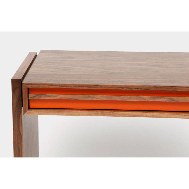 Orange and Walnut Compact Desk with Two Drawers
