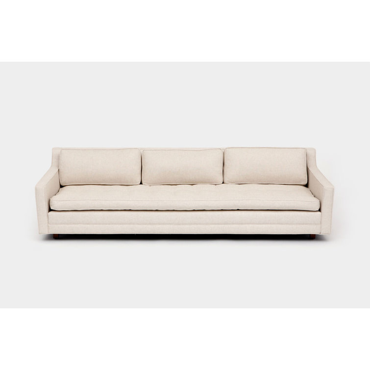 94" Cream Linen Blend Pillow Back Sofa with Wood Frame
