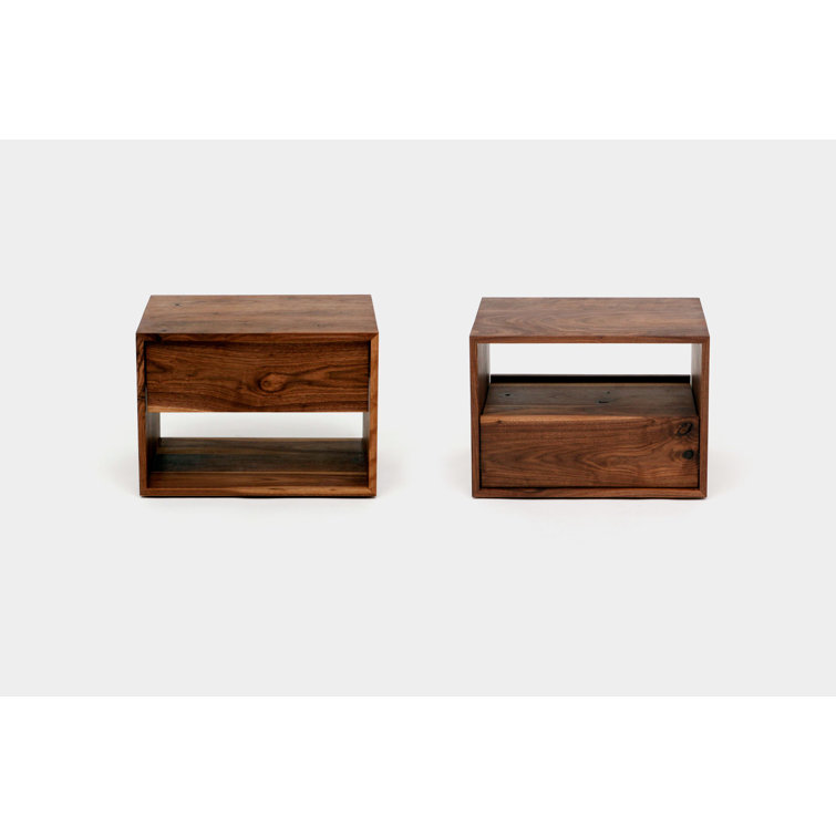 Walnut Solid Wood Nightstand with Drawer and Shelf